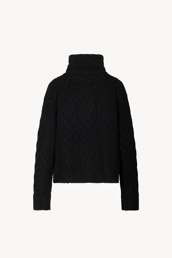 Black Pure Cashmere 12-Ply Cable-Knit Turtleneck