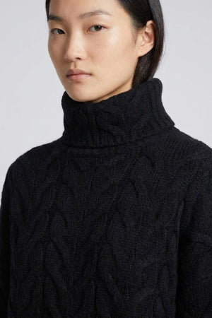 Black Pure Cashmere 12-Ply Cable-Knit Turtleneck