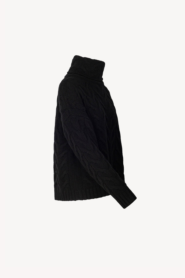 Black Pure Cashmere 12-Ply Cable-Knit Turtleneck