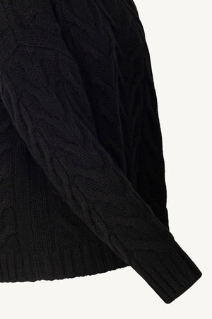 Black Pure Cashmere 12-Ply Cable-Knit Turtleneck