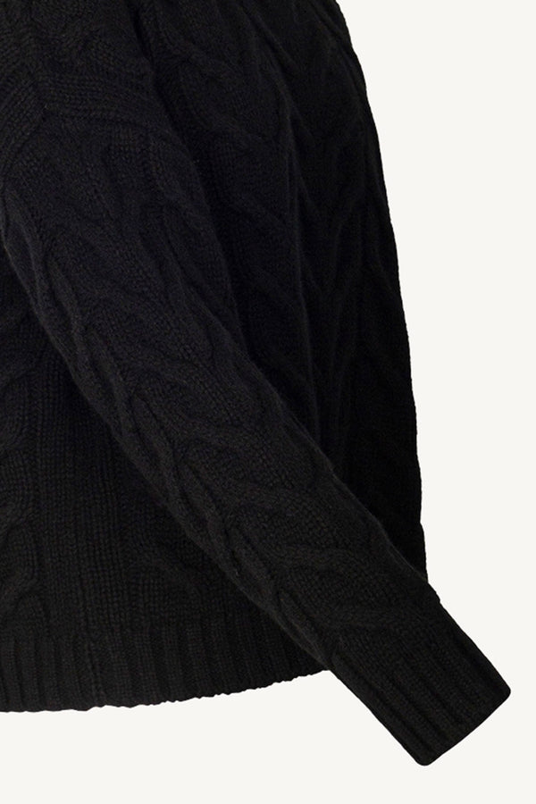 Black Pure Cashmere 12-Ply Cable-Knit Turtleneck