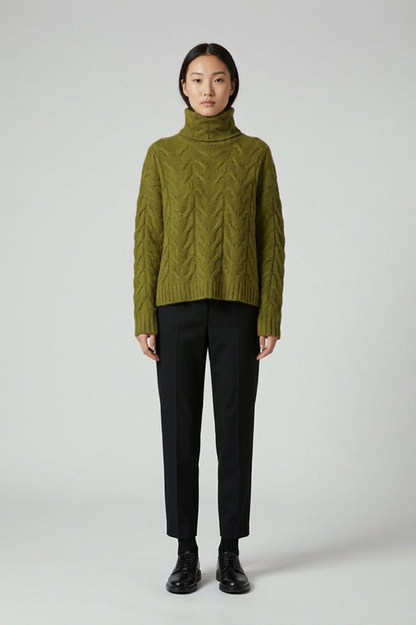 Dolcevita a Trecce 12 Fili in Puro Cashmere Oliva