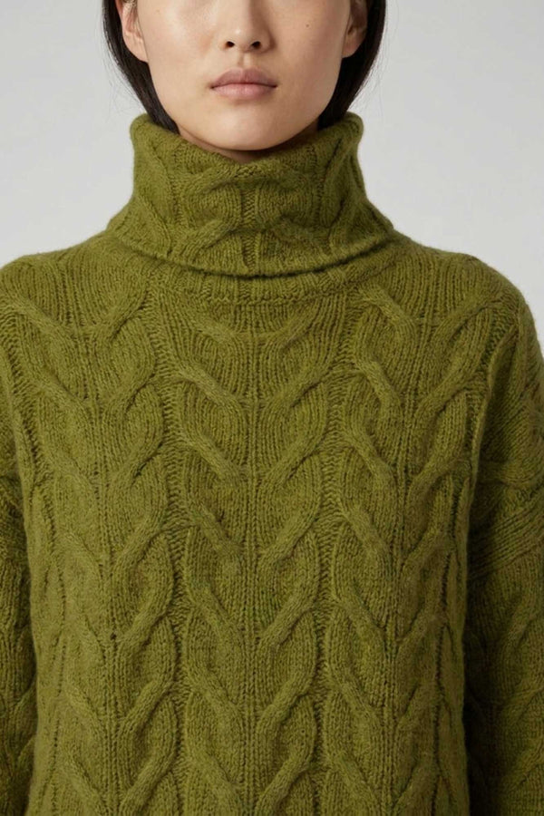 Dolcevita a Trecce 12 Fili in Puro Cashmere Oliva