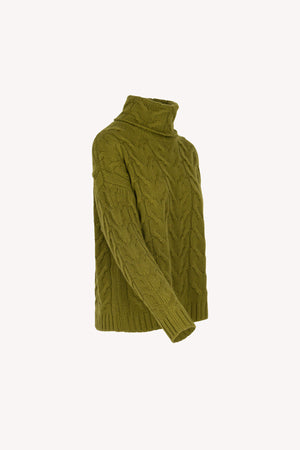 Dolcevita a Trecce 12 Fili in Puro Cashmere Oliva