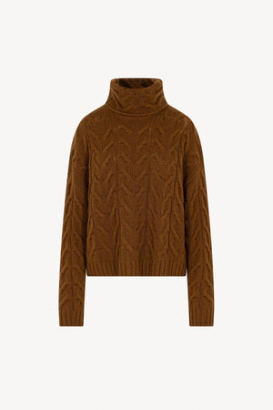 Terracotta Pure Cashmere 12-Ply Cable-Knit Turtleneck
