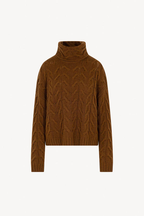 Terracotta Pure Cashmere 12-Ply Cable-Knit Turtleneck