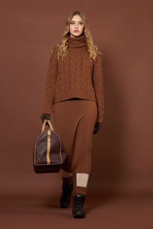 Terracotta Pure Cashmere 12-Ply Cable-Knit Turtleneck