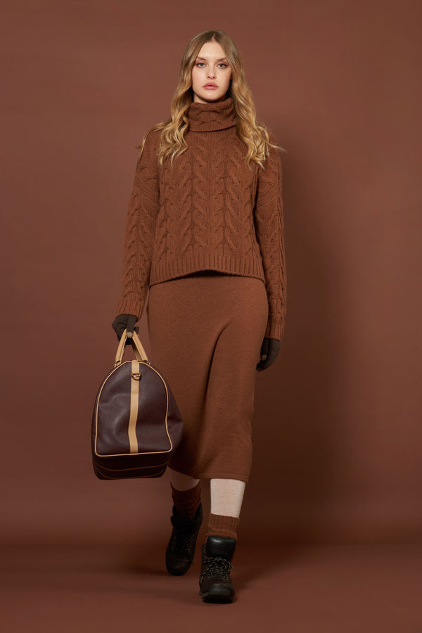 Terracotta Pure Cashmere 12-Ply Cable-Knit Turtleneck