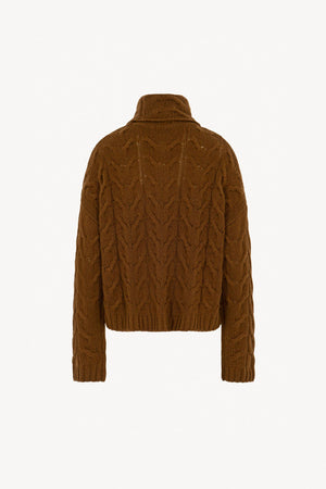 Terracotta Pure Cashmere 12-Ply Cable-Knit Turtleneck