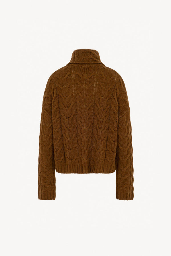 Terracotta Pure Cashmere 12-Ply Cable-Knit Turtleneck
