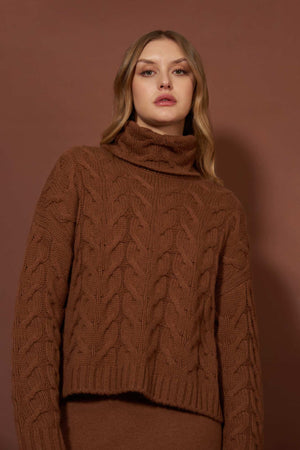 Terracotta Pure Cashmere 12-Ply Cable-Knit Turtleneck