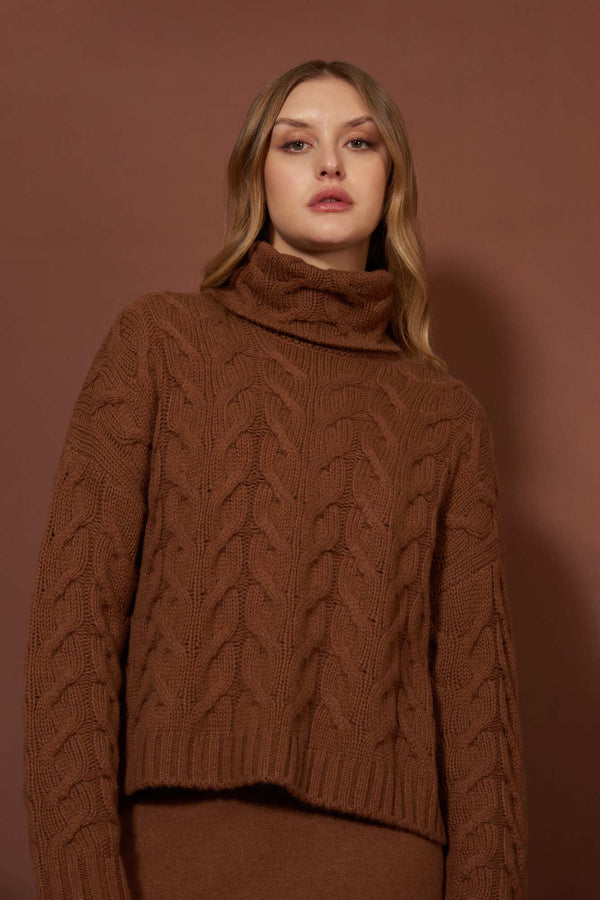 Terracotta Pure Cashmere 12-Ply Cable-Knit Turtleneck