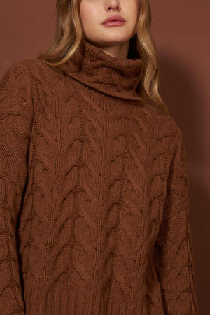 Terracotta Pure Cashmere 12-Ply Cable-Knit Turtleneck