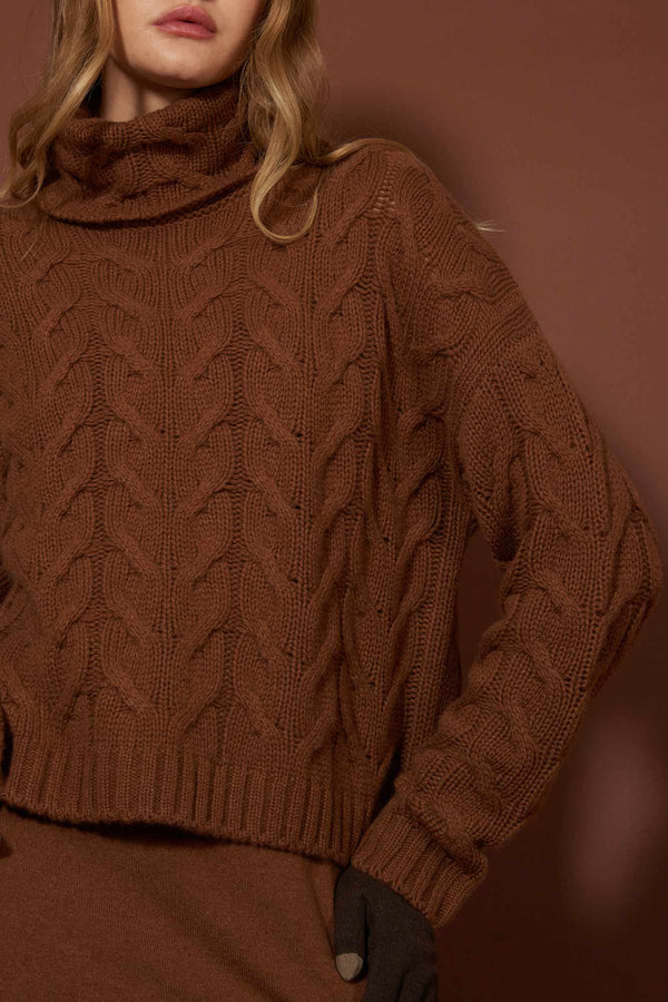 Terracotta Pure Cashmere 12-Ply Cable-Knit Turtleneck