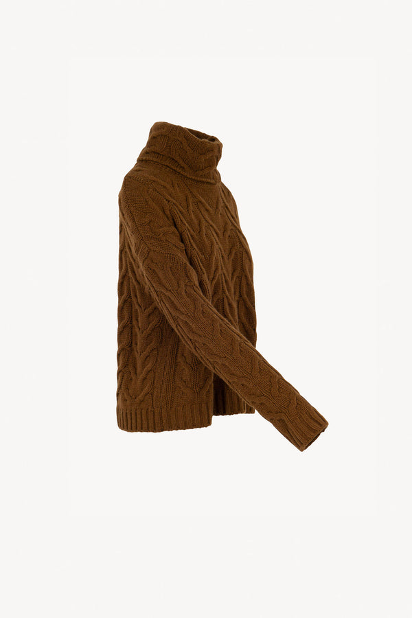 Terracotta Pure Cashmere 12-Ply Cable-Knit Turtleneck