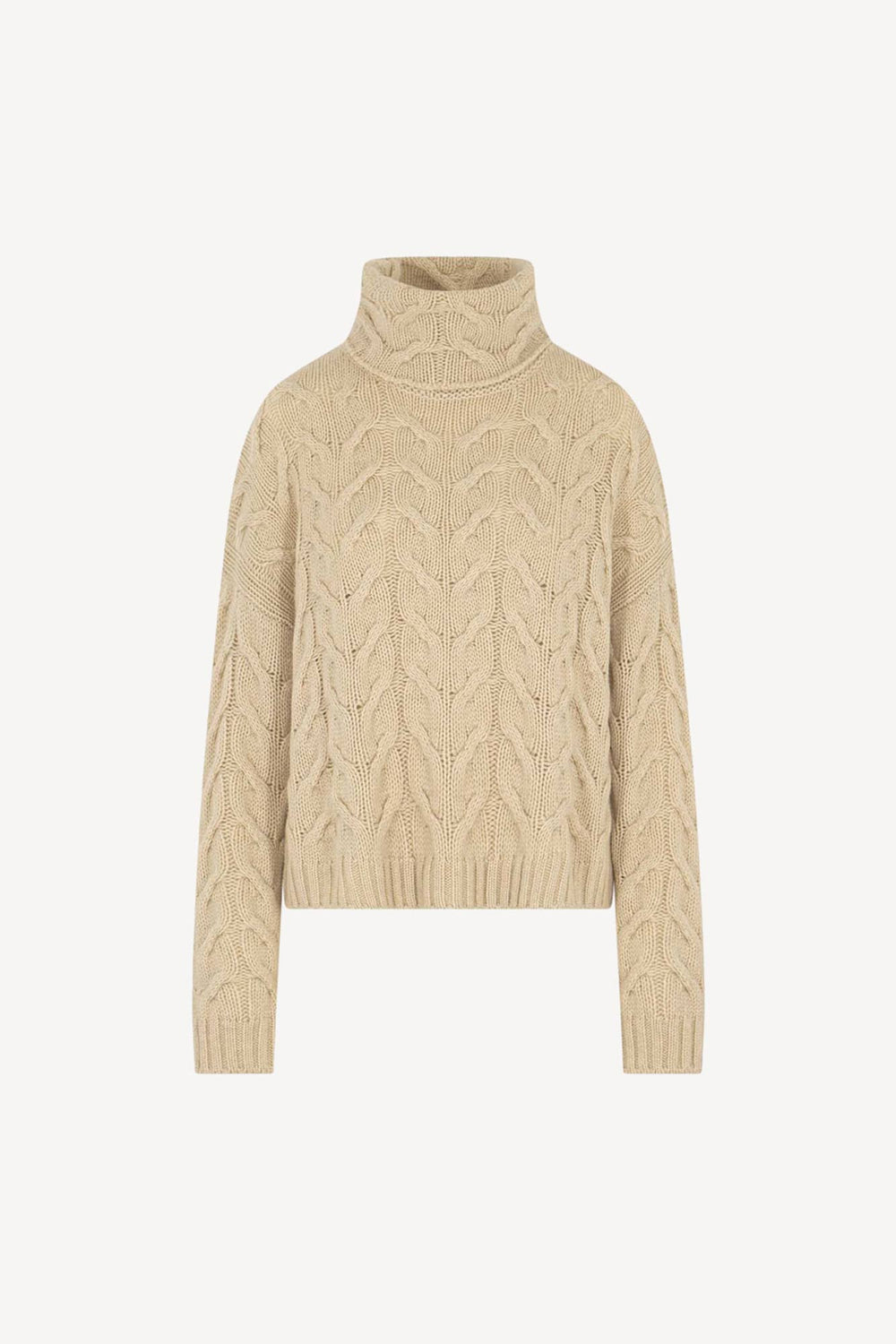 Beige Pure Cashmere 12-Ply Cable-Knit Turtleneck