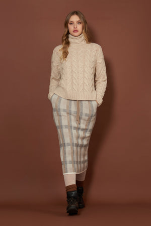 Dolcevita a Trecce 12 Fili in Puro Cashmere Avena