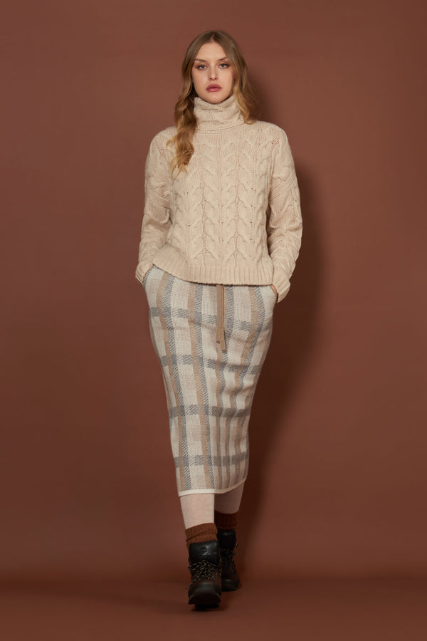 Dolcevita a Trecce 12 Fili in Puro Cashmere Avena