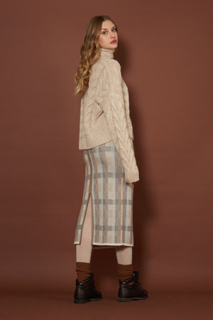 Dolcevita a Trecce 12 Fili in Puro Cashmere Avena