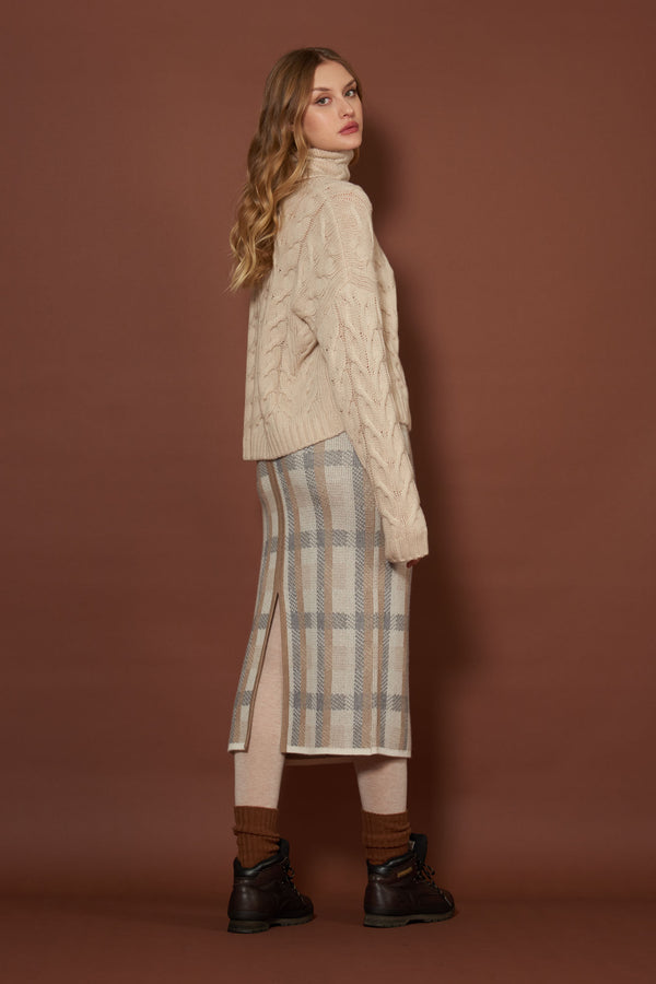 Dolcevita a Trecce 12 Fili in Puro Cashmere Avena