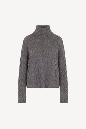 Medium Grey Pure Cashmere 12-Ply Cable-Knit Turtleneck