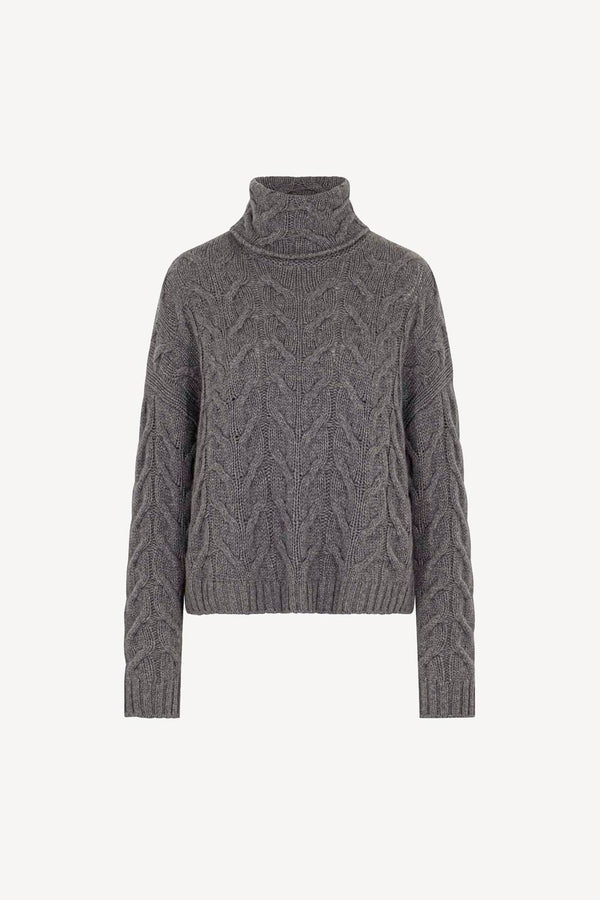 Medium Grey Pure Cashmere 12-Ply Cable-Knit Turtleneck
