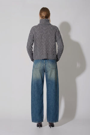 Medium Grey Pure Cashmere 12-Ply Cable-Knit Turtleneck