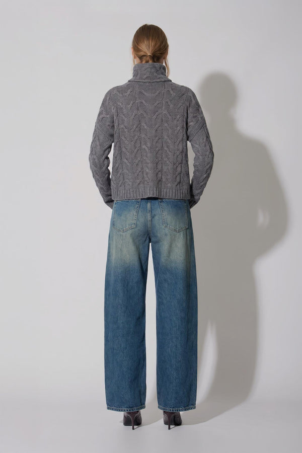 Medium Grey Pure Cashmere 12-Ply Cable-Knit Turtleneck