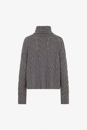Medium Grey Pure Cashmere 12-Ply Cable-Knit Turtleneck