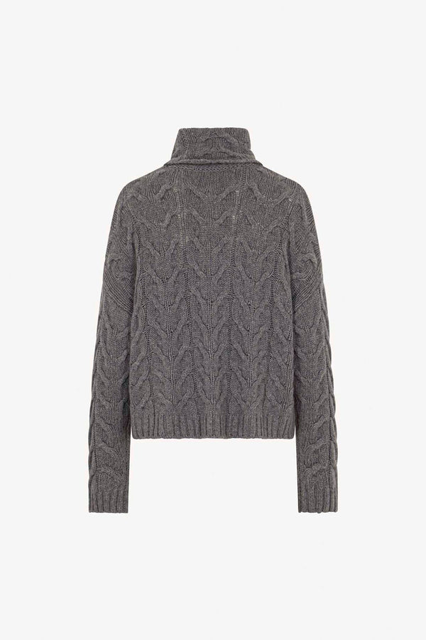 Medium Grey Pure Cashmere 12-Ply Cable-Knit Turtleneck