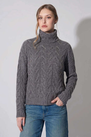 Medium Grey Pure Cashmere 12-Ply Cable-Knit Turtleneck