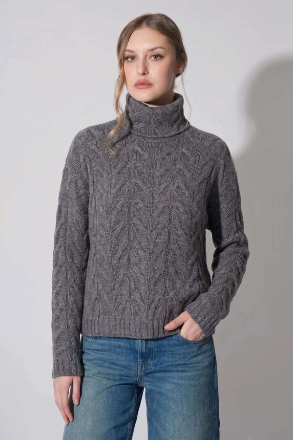 Medium Grey Pure Cashmere 12-Ply Cable-Knit Turtleneck