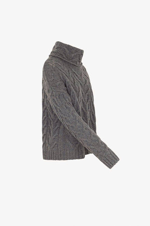 Medium Grey Pure Cashmere 12-Ply Cable-Knit Turtleneck