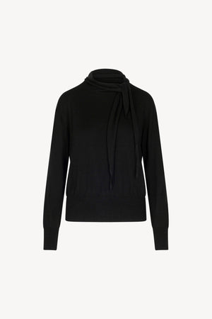 Maglia con Collo a Sciarpa in Seta Cashmere Nero