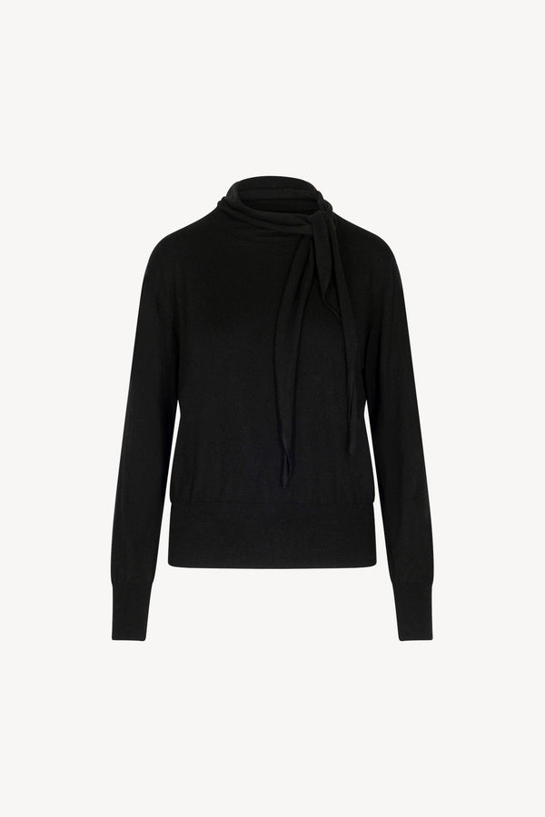 Maglia con Collo a Sciarpa in Seta Cashmere Nero