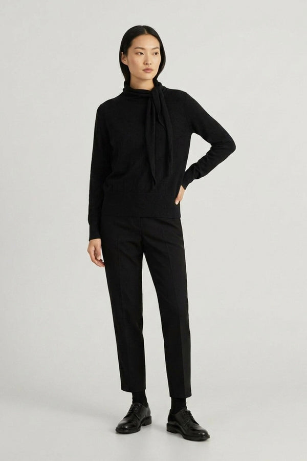 Maglia con Collo a Sciarpa in Seta Cashmere Nero