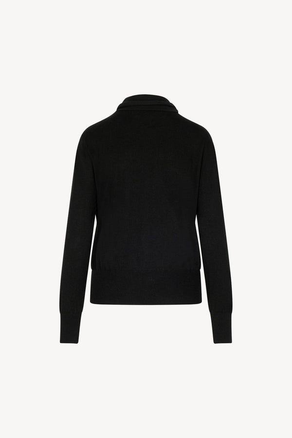 Maglia con Collo a Sciarpa in Seta Cashmere Nero