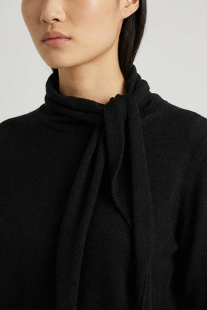 Maglia con Collo a Sciarpa in Seta Cashmere Nero
