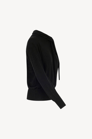 Maglia con Collo a Sciarpa in Seta Cashmere Nero