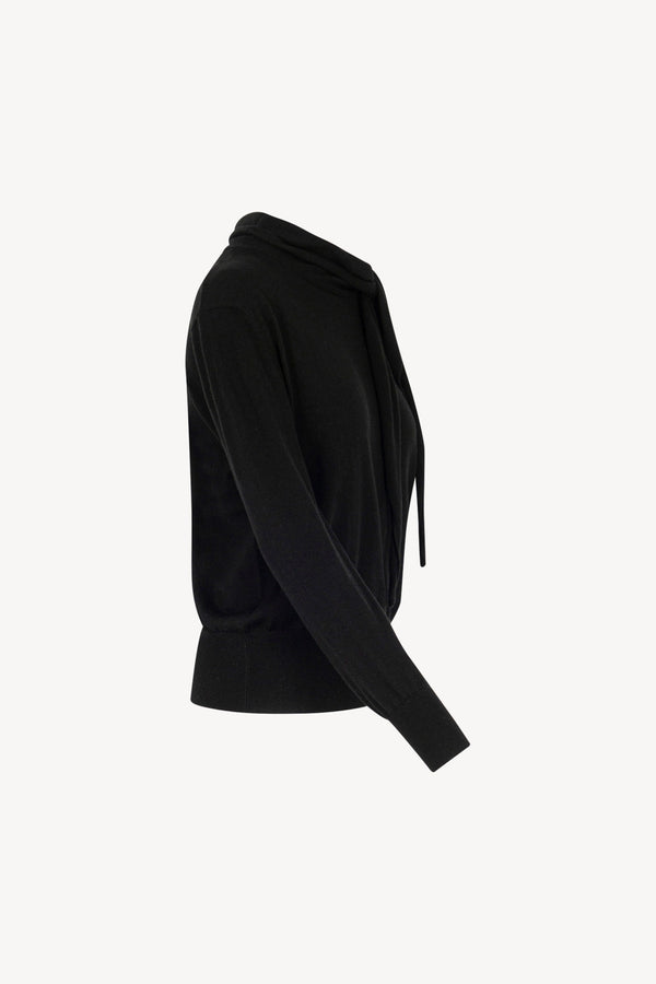 Maglia con Collo a Sciarpa in Seta Cashmere Nero