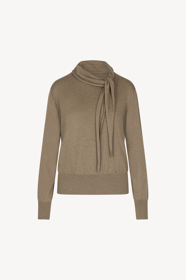 Maglia con Collo a Sciarpa in Seta Cashmere Sabbia