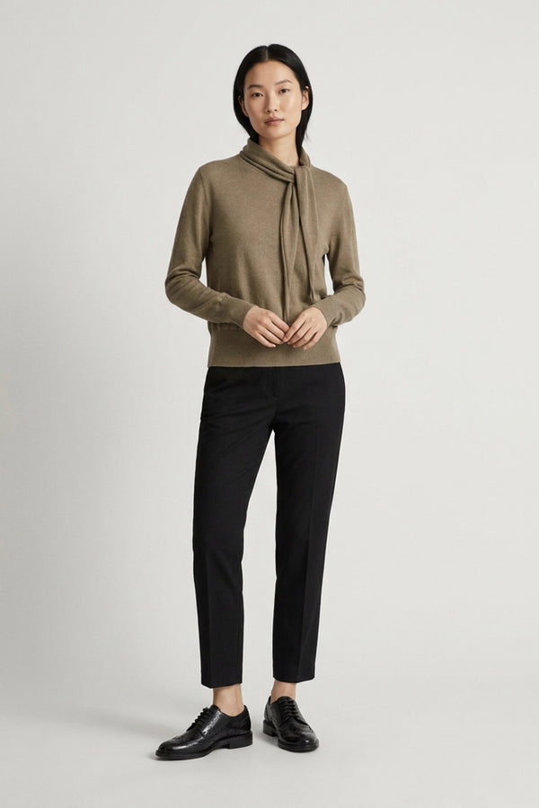 Maglia con Collo a Sciarpa in Seta Cashmere Sabbia