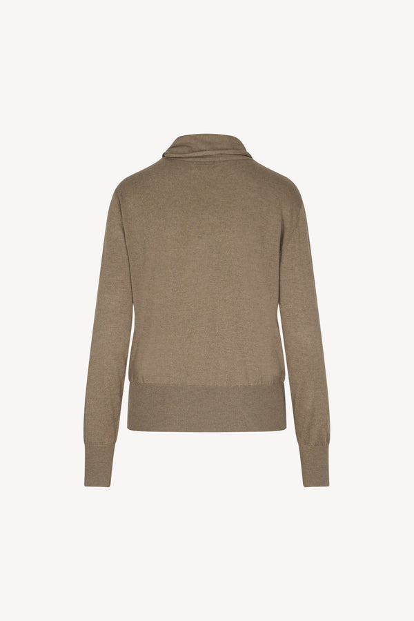 Maglia con Collo a Sciarpa in Seta Cashmere Sabbia