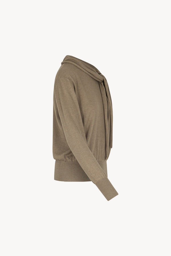 Maglia con Collo a Sciarpa in Seta Cashmere Sabbia