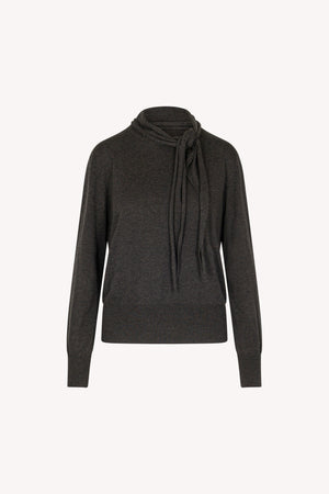 Maglia con Collo a Sciarpa in Seta Cashmere Antracite