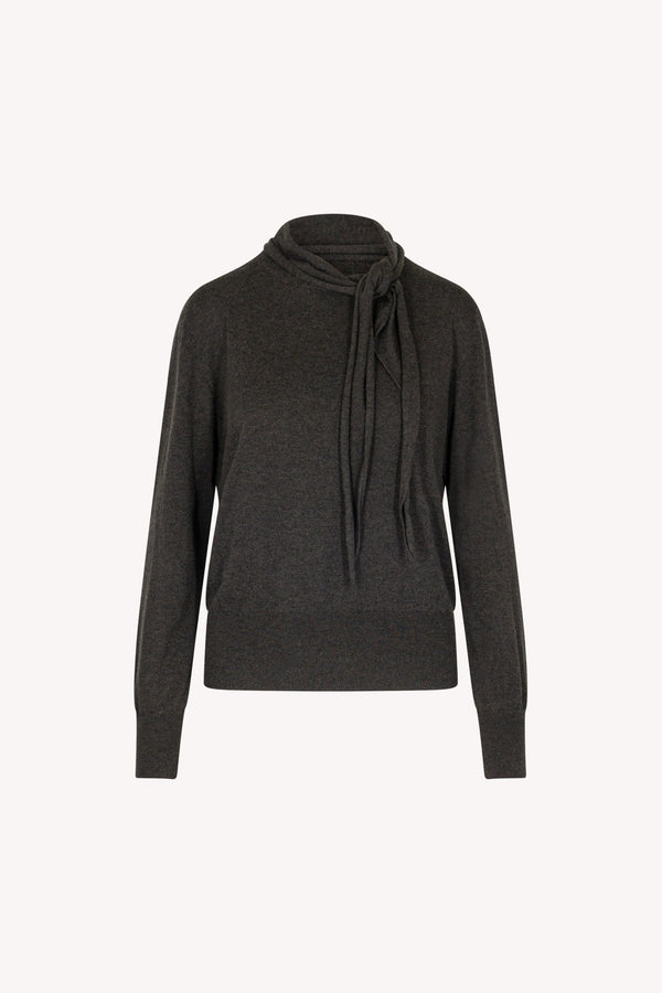 Maglia con Collo a Sciarpa in Seta Cashmere Antracite
