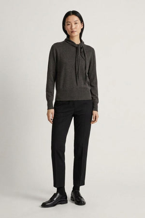 Maglia con Collo a Sciarpa in Seta Cashmere Antracite