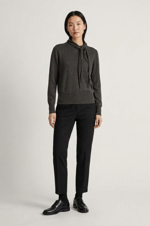 Maglia con Collo a Sciarpa in Seta Cashmere Antracite