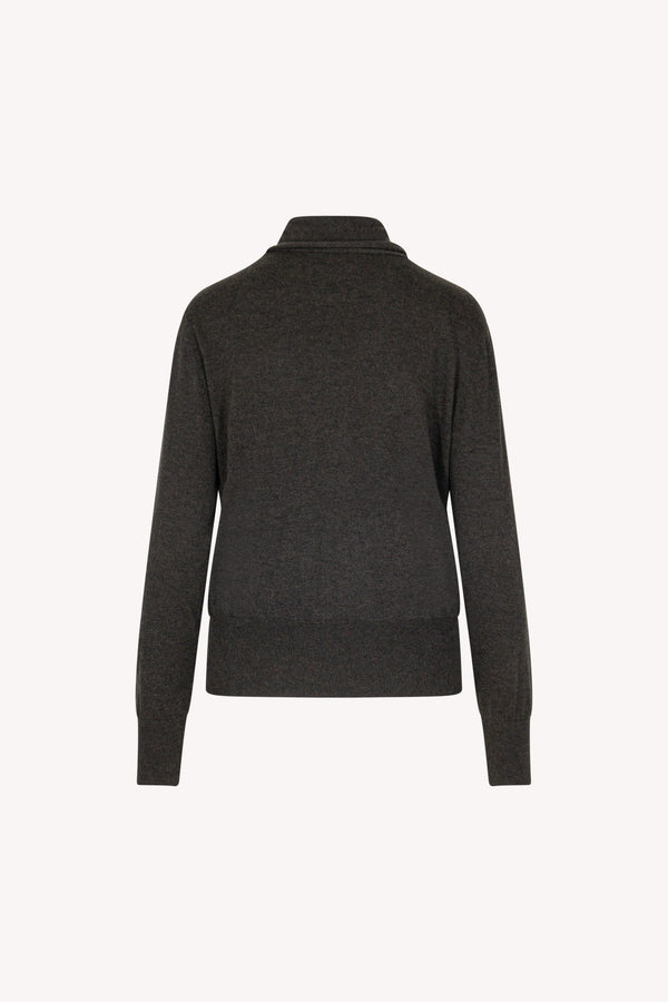 Maglia con Collo a Sciarpa in Seta Cashmere Antracite