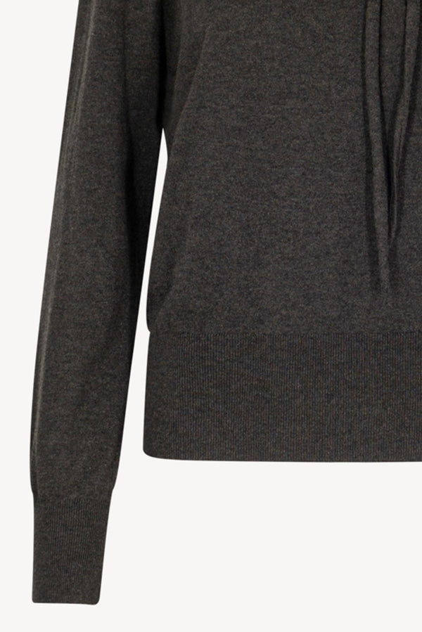 Maglia con Collo a Sciarpa in Seta Cashmere Antracite
